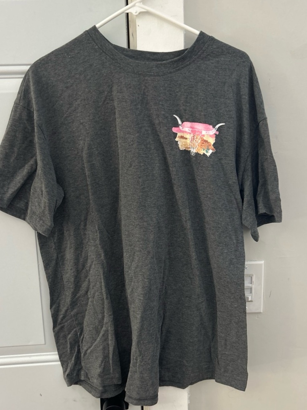 Charcoal Grey Graphic Tee with Pink & Gold Chest Print
